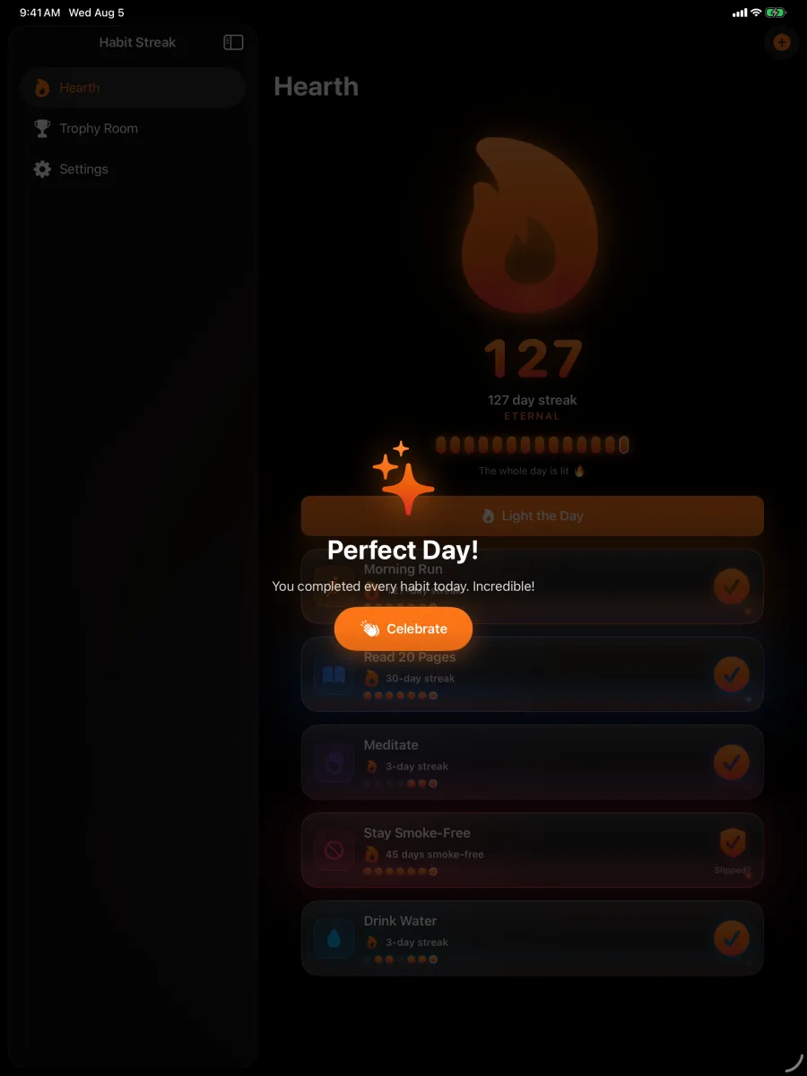 Habit Streak: Habits Tracker — iPad — a perfect day across the big screen.