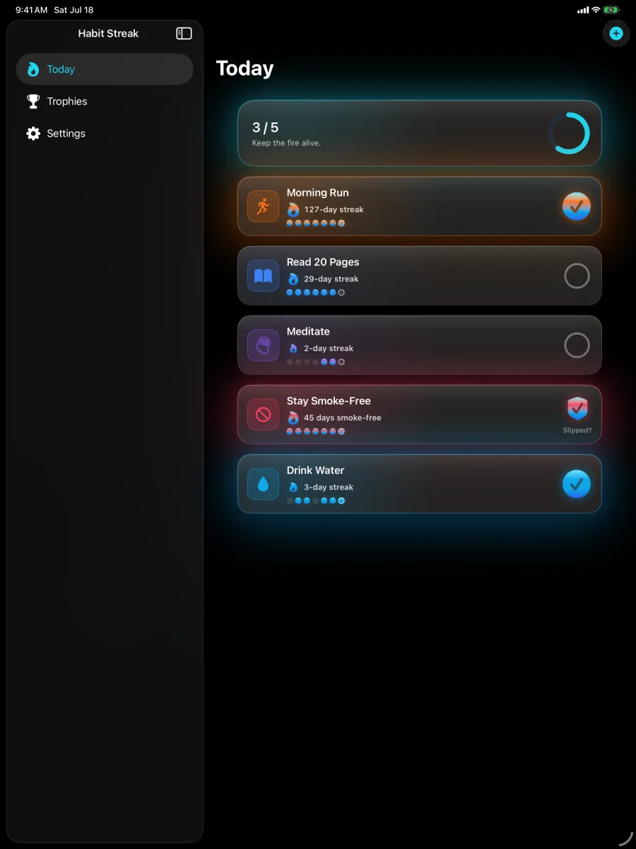 Habit Streak: Habits Tracker — iPad — la skin a tema Ocean.