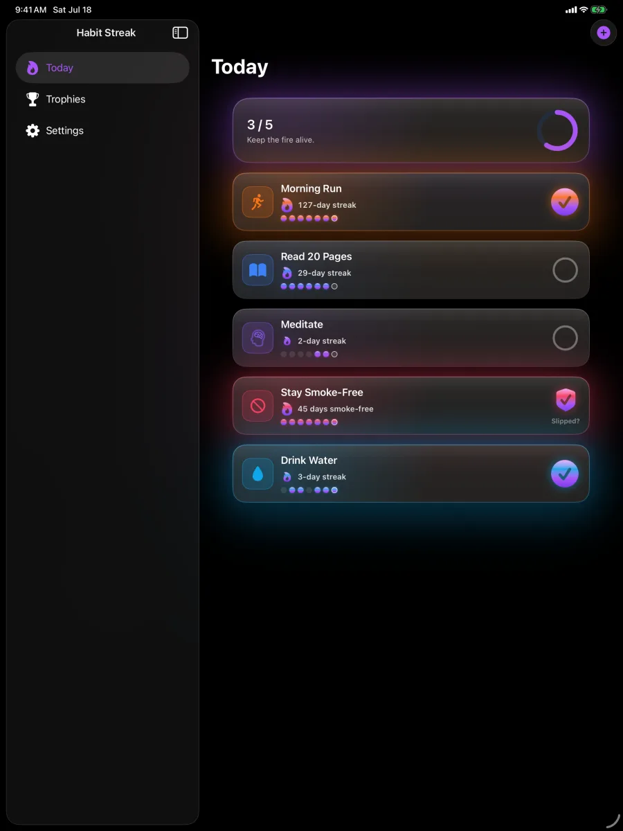 Habit Streak: Habits Tracker — iPad — la skin Aurora.