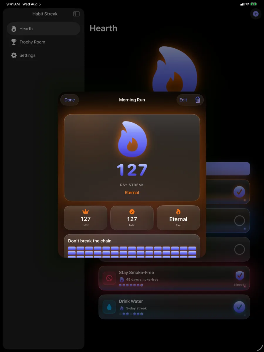 Habit Streak: Habits Tracker — iPad — the Amethyst skin.