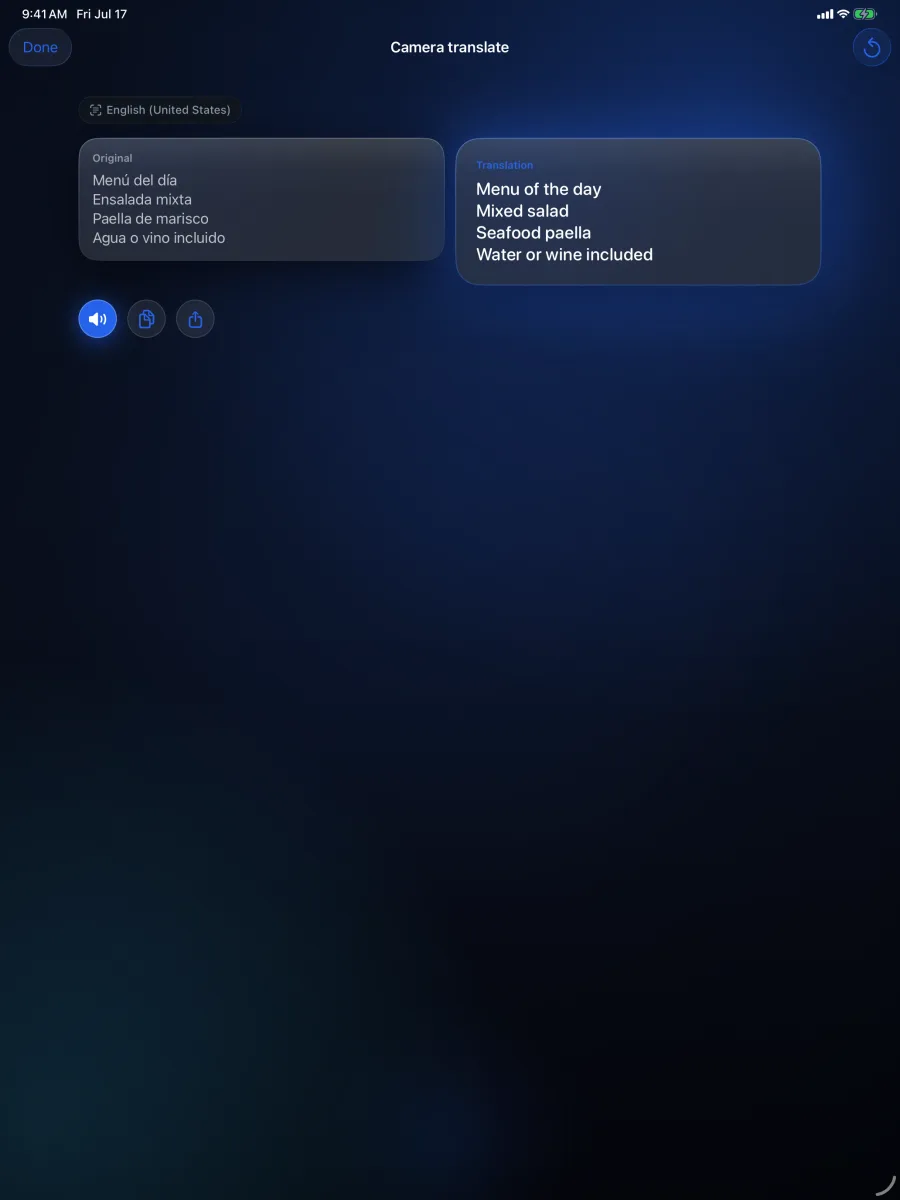 Lingvo: Offline Translator — iPad — traduci un menu o un cartello direttamente da una foto.