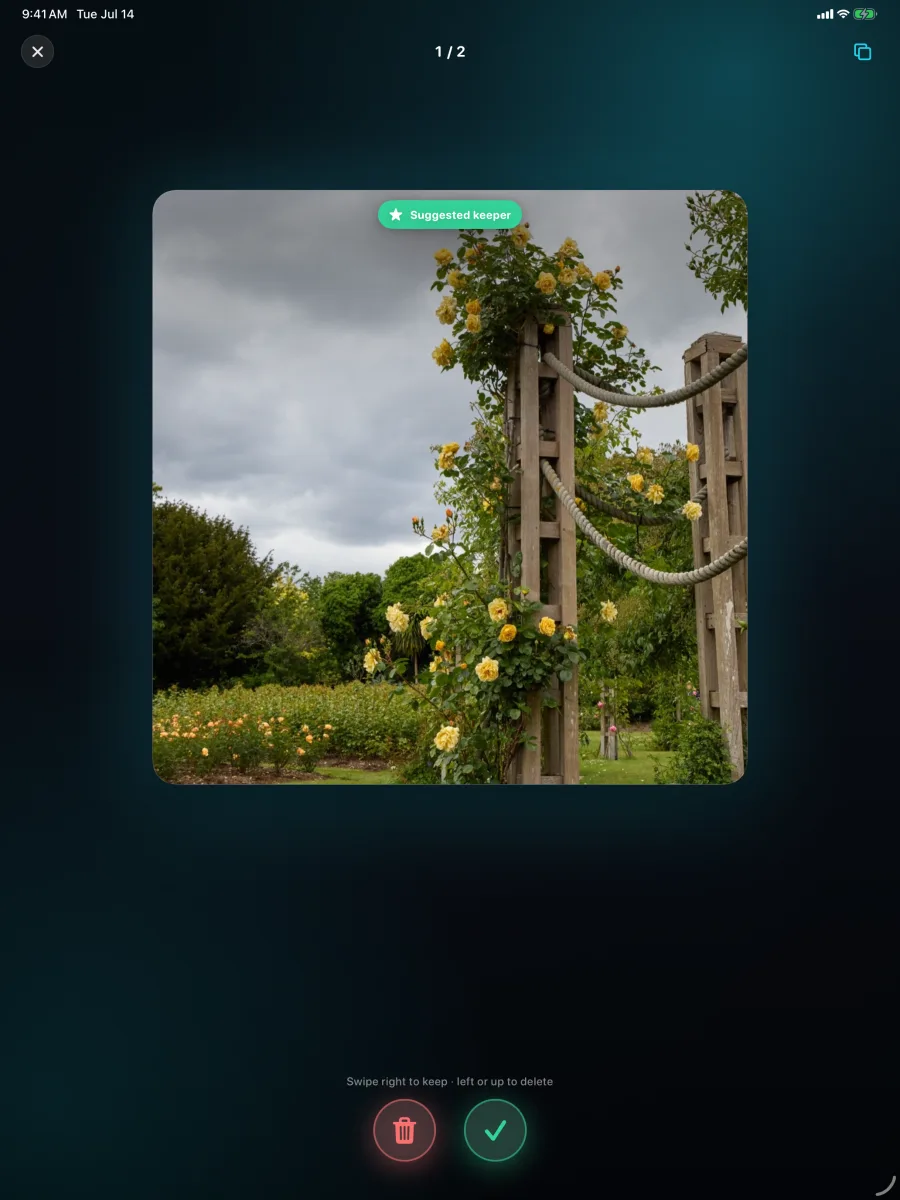 Pixweep: Photo Cleaner — Revisione con scorrimento sul grande schermo