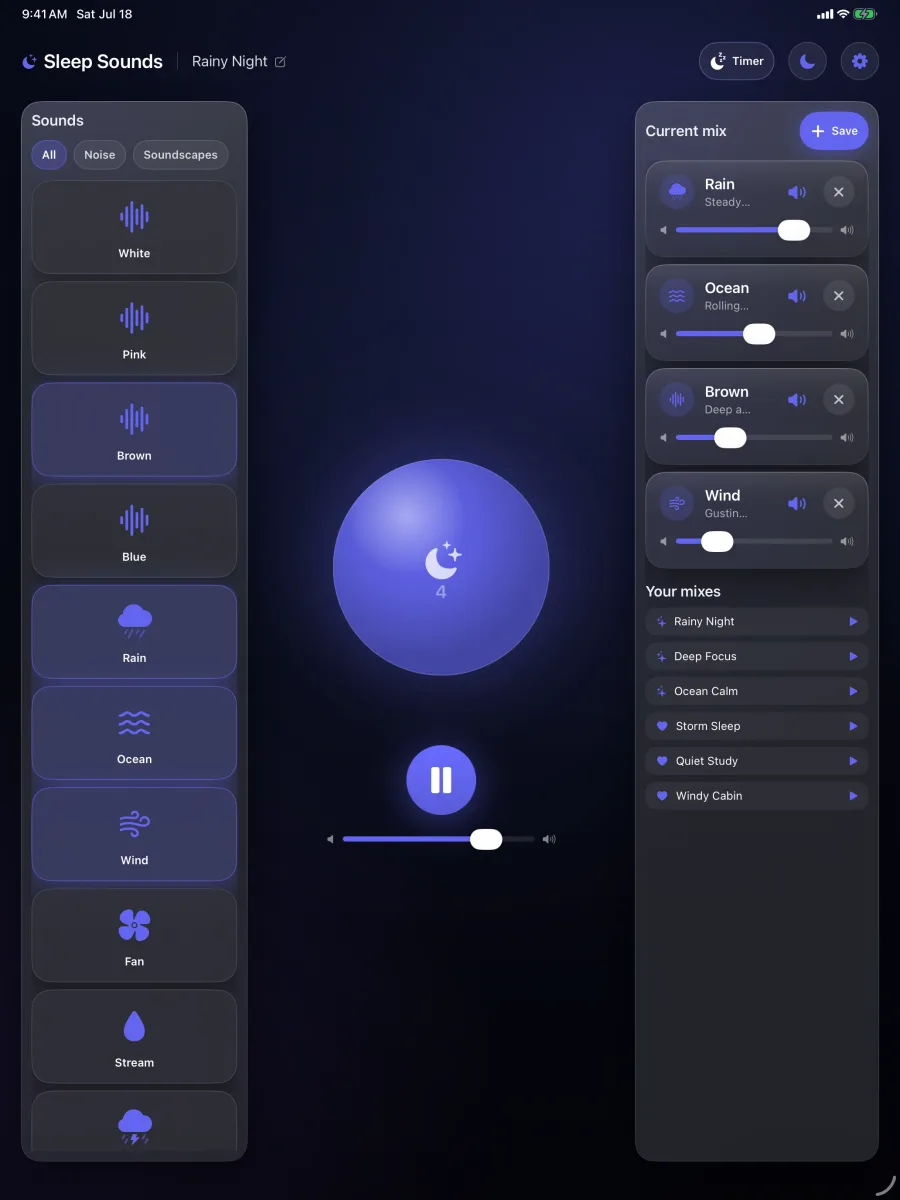 Lull: Sleep Sounds — iPad — o console MixerBoard