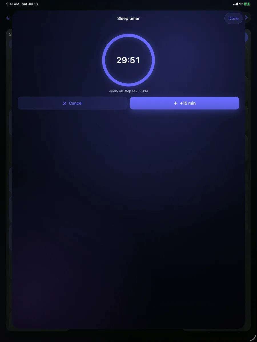 Lull: Sleep Sounds — iPad — timer de sono com fade-out