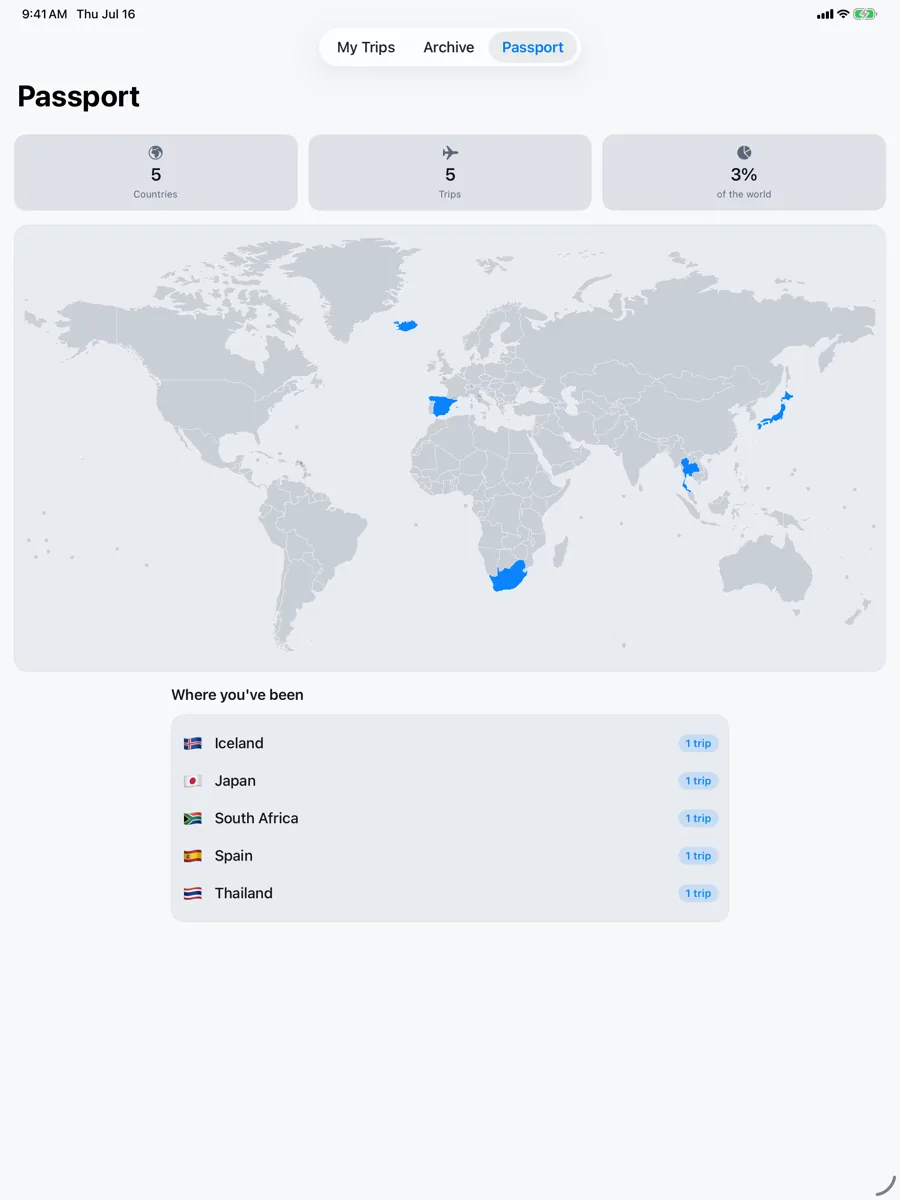 Voyager: Towarzysz podróży — iPad — Twoja paszportowa mapa świata