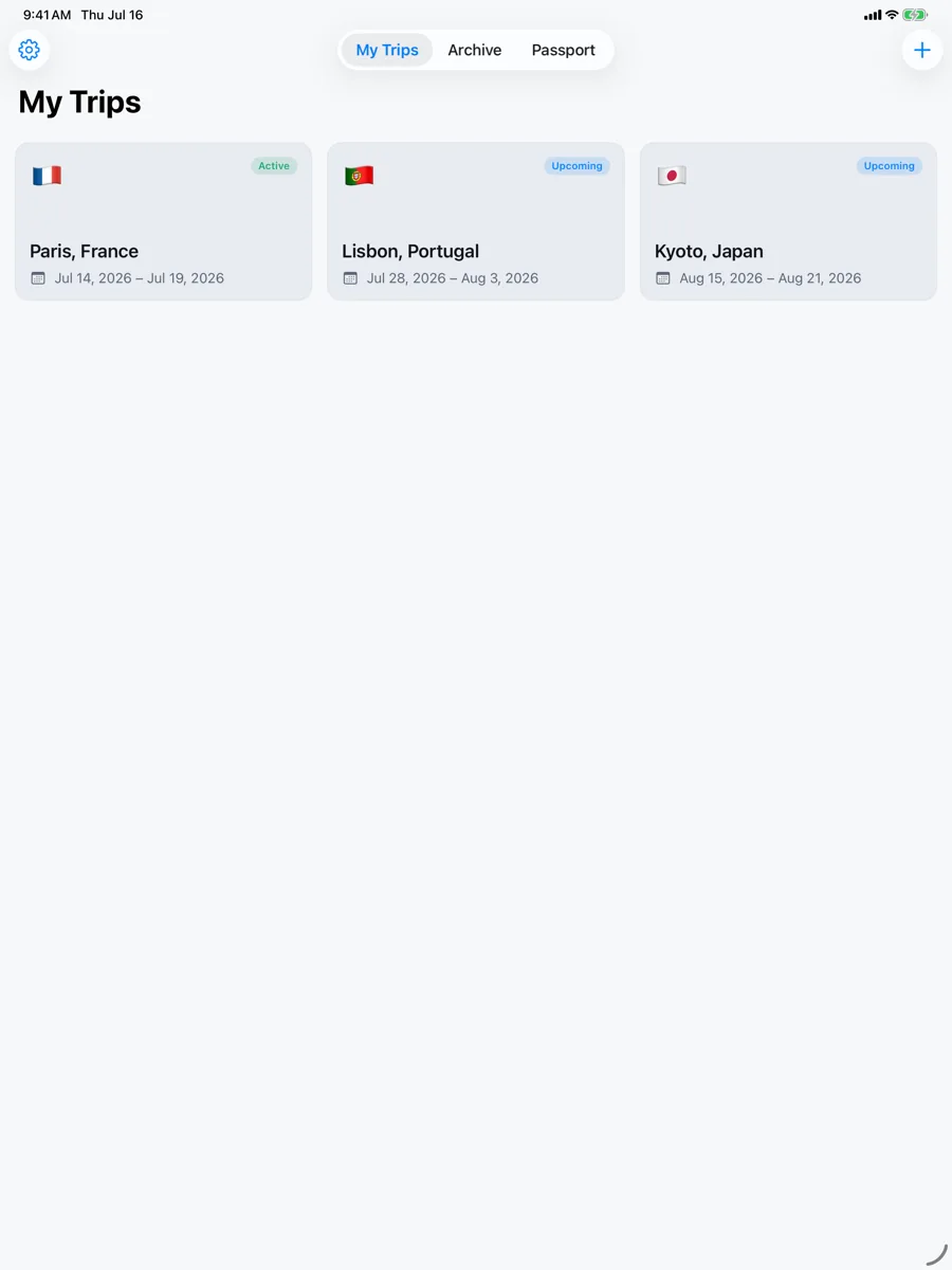 Voyager: Towarzysz podróży — iPad — wszystkie Twoje podróże