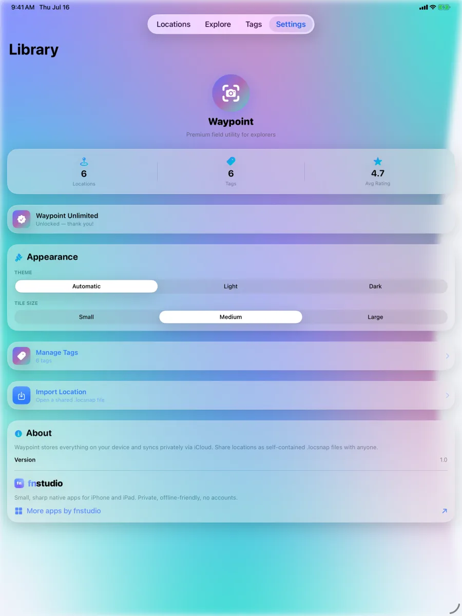 Waypoint: Location Snapshot — iPad — privata per progettazione