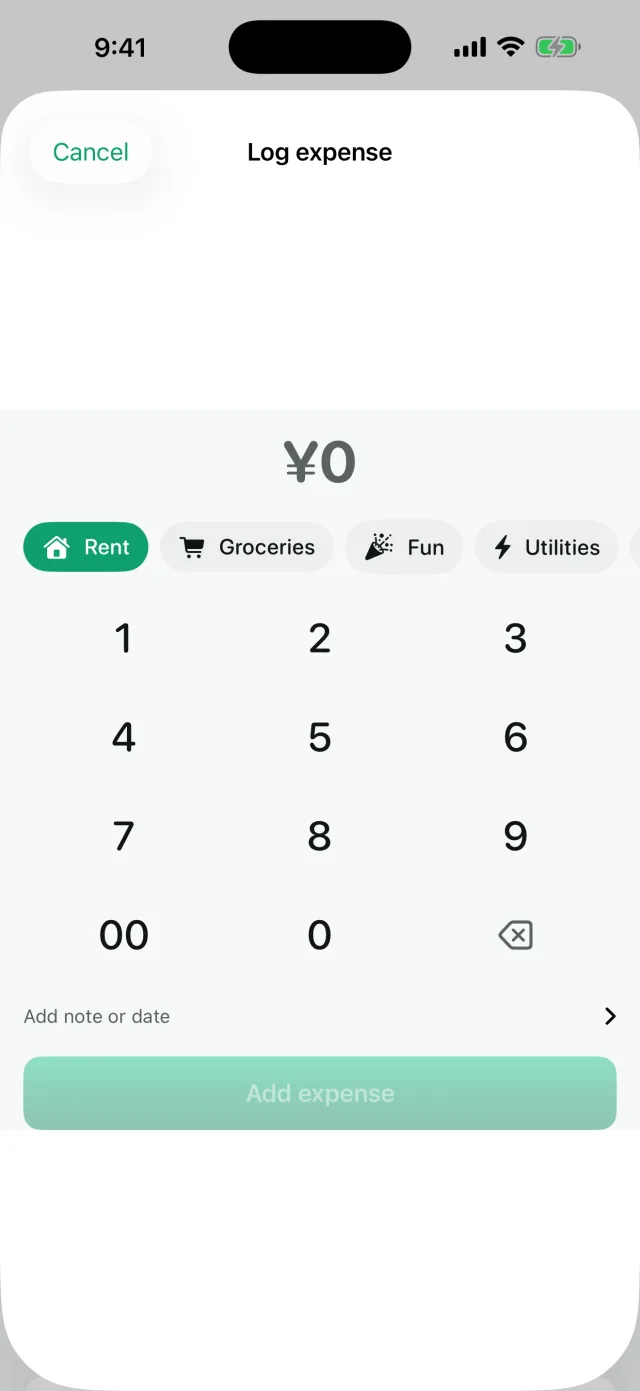 Cashley: Envelope Budget — Funciona em qualquer moeda — aqui em ienes, com o símbolo e as casas decimais certos.