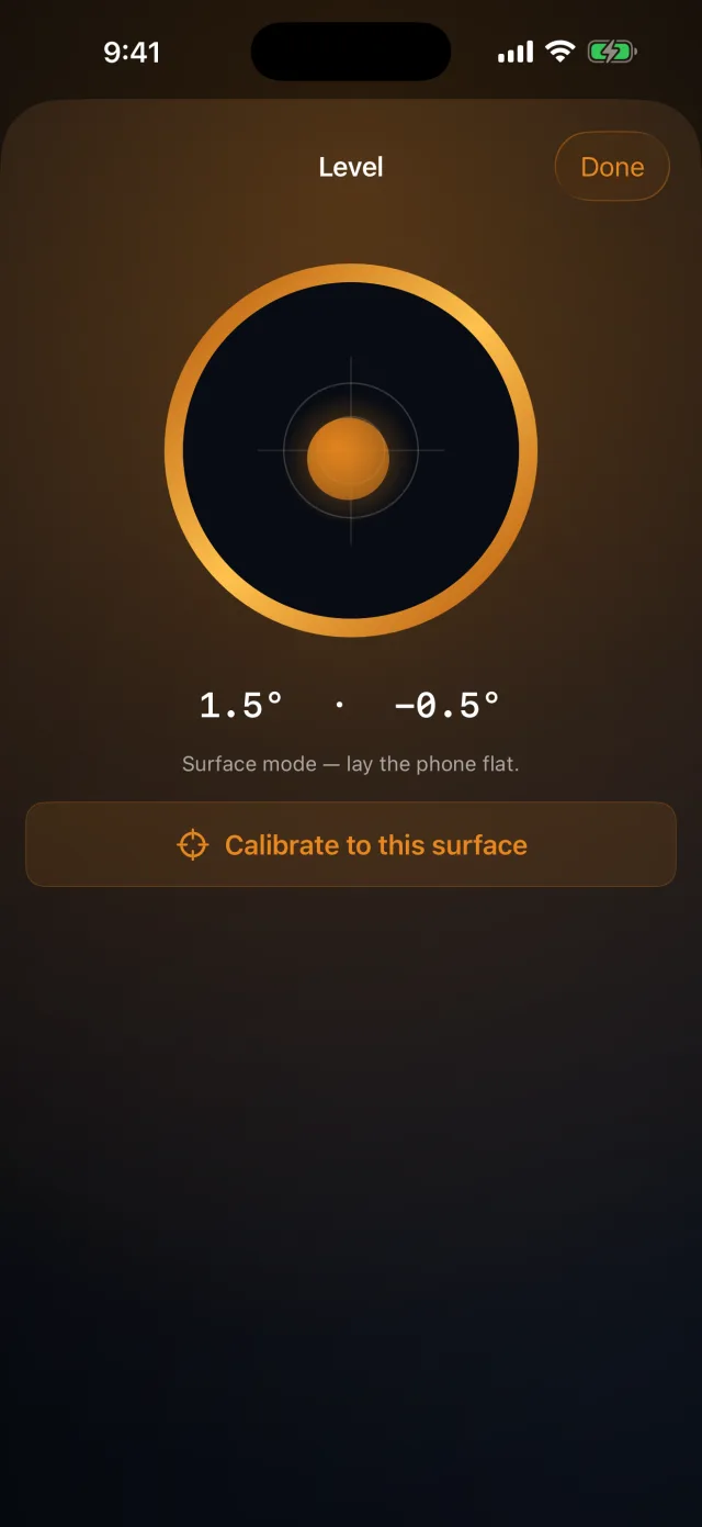 Compass Toolkit — Un nivel de burbuja digital preciso para trípodes, repisas y pendientes.