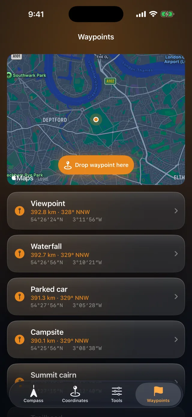 Compass Toolkit — Suelta, nombra y ve tus waypoints juntos en un mapa.