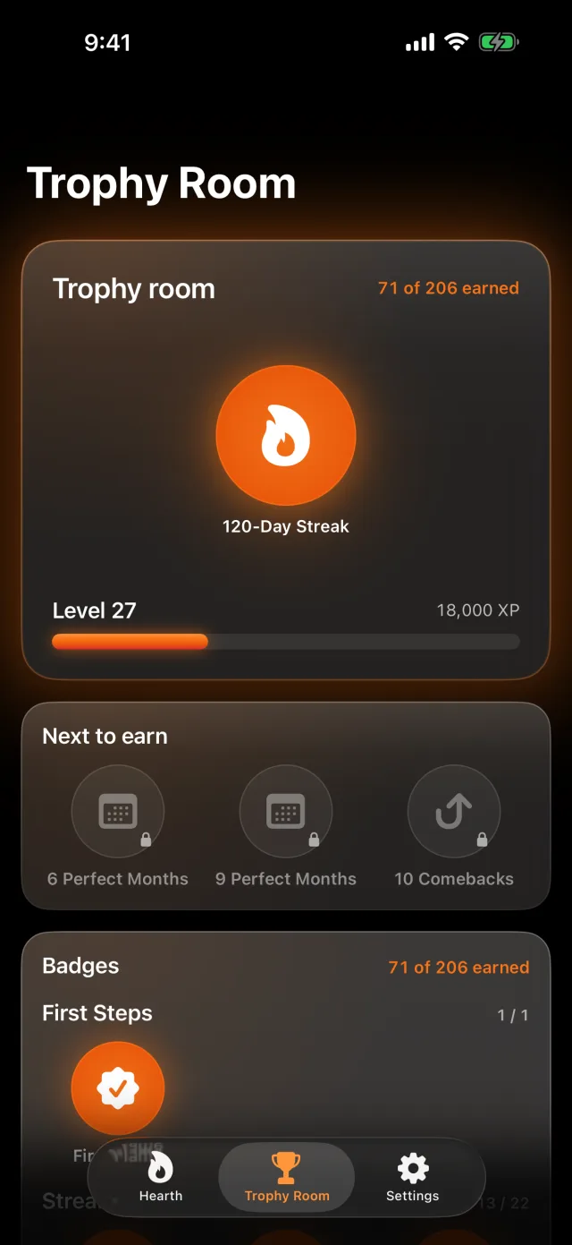 Habit Streak: Habits Tracker — Your Trophy Room — milestone badges, XP levels and streaks.