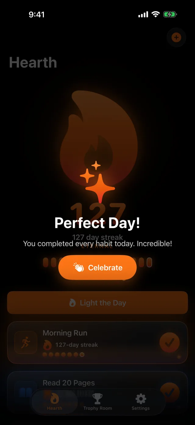 Habit Streak: Habits Tracker — A perfect day — every habit checked off, the whole grid aglow.