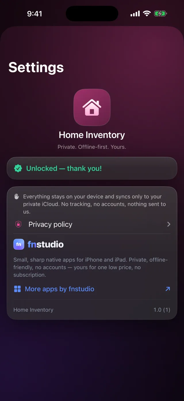 HomeVault: Inventory — Privado por design — no dispositivo, sem contas, sem rastreamento
