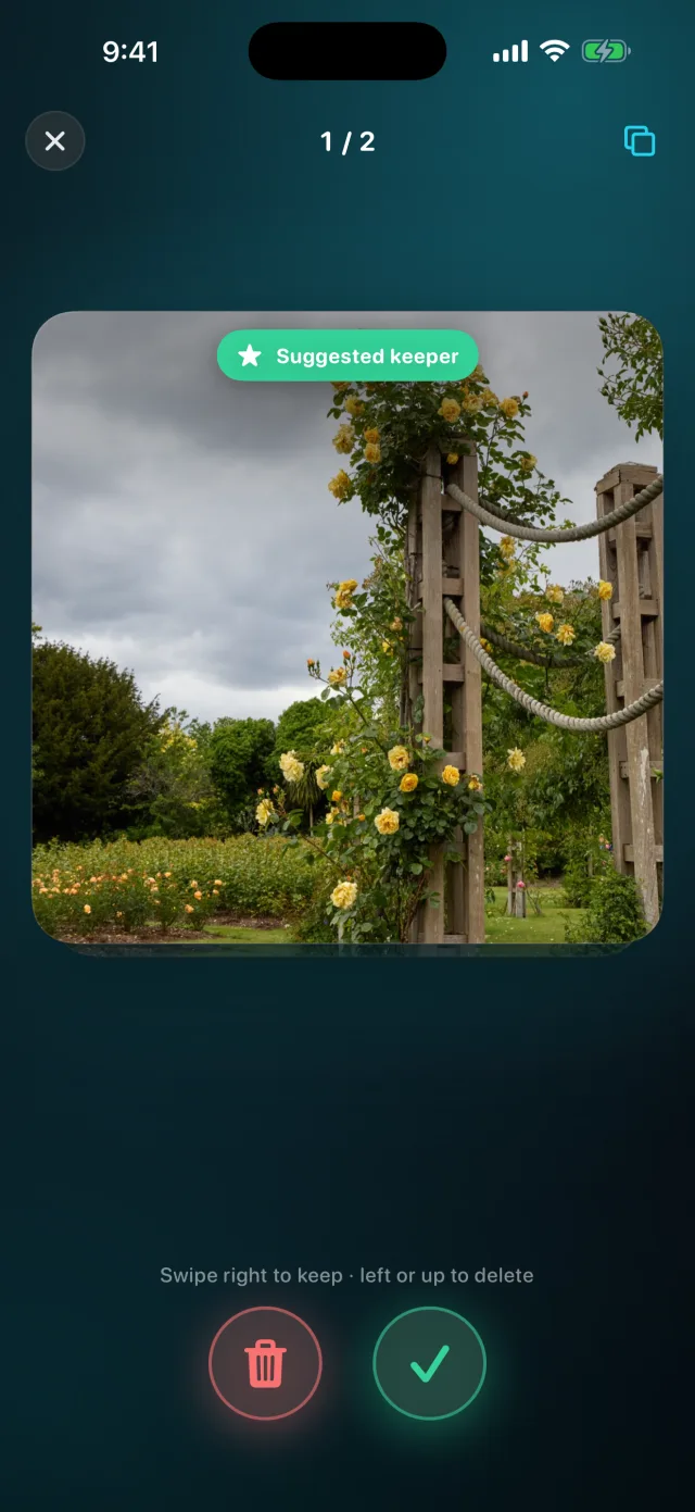 Pixweep: Photo Cleaner — Scorri per rivedere — conserva il migliore, elimina il resto