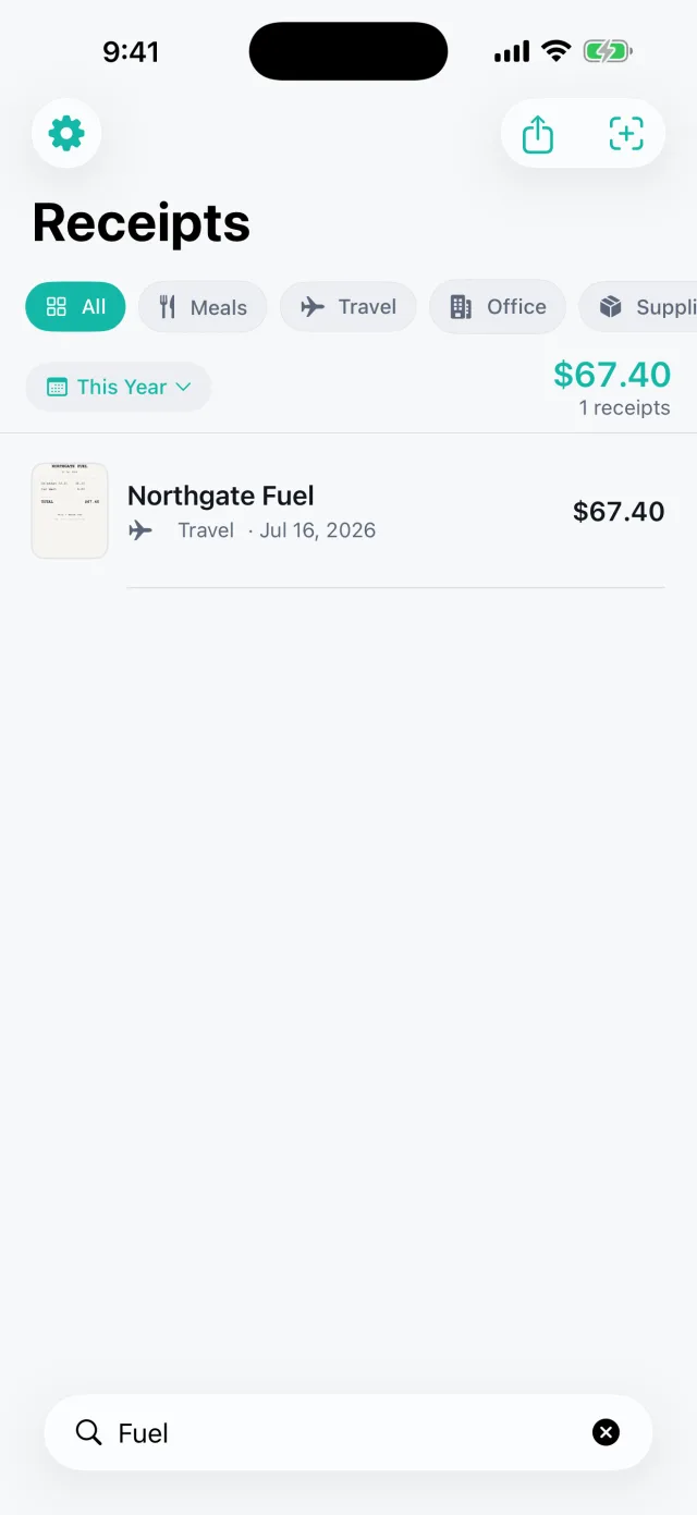Keepsy: レシート管理 — Search results — filter receipts by vendor/note/text (query Fuel → Northgate Fuel)