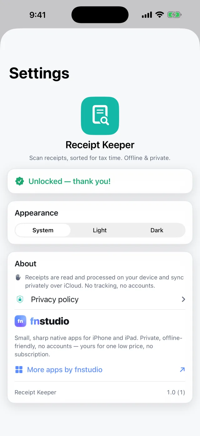 Keepsy: レシート管理 — 買い切りで解放、サブスクなし — プライベートでオフライン