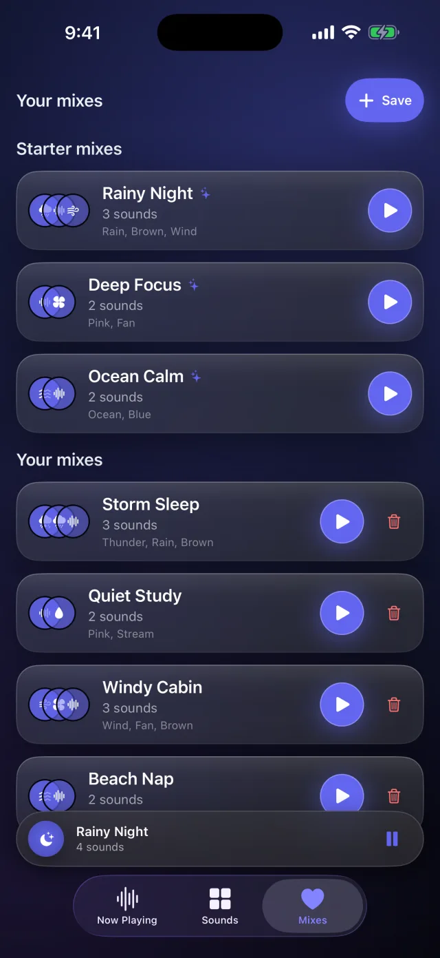 Lull: Sleep Sounds — Misturas salvas