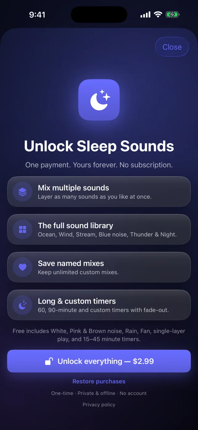 Lull: Sleep Sounds — Liberação única — sem assinatura